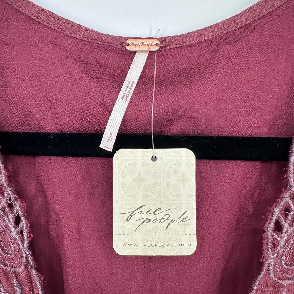 Free People Weila Romper Shorts Dainty Embroidered Filigree Tie Wasit NEW Small - Picture 11 of 11